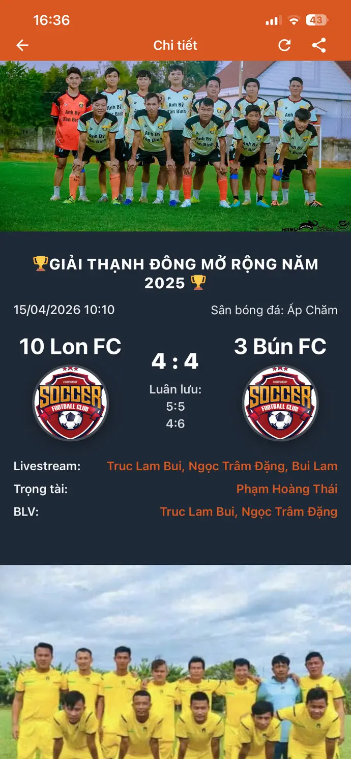 Trang chi tiết một trận đấu